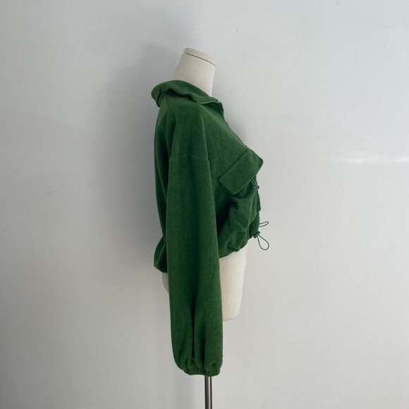 Cider Terry Stand Collar Drawstring Jacket | Green | Womens Size Small - Picture 2 of 4